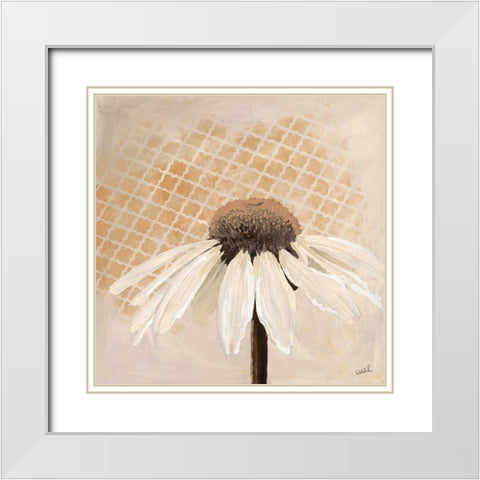 Moroccan Daisy 2 White Modern Wood Framed Art Print with Double Matting by Walela R.