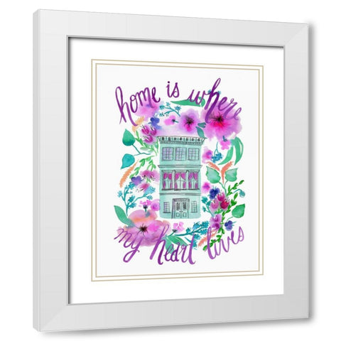 Home Is Where My Heart Is White Modern Wood Framed Art Print with Double Matting by Esther Bley Designs