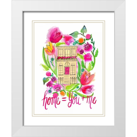 Home = You + Me White Modern Wood Framed Art Print with Double Matting by Esther Bley Designs