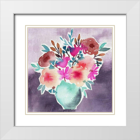 Late Summer Bouquet White Modern Wood Framed Art Print with Double Matting by Esther Bley Designs