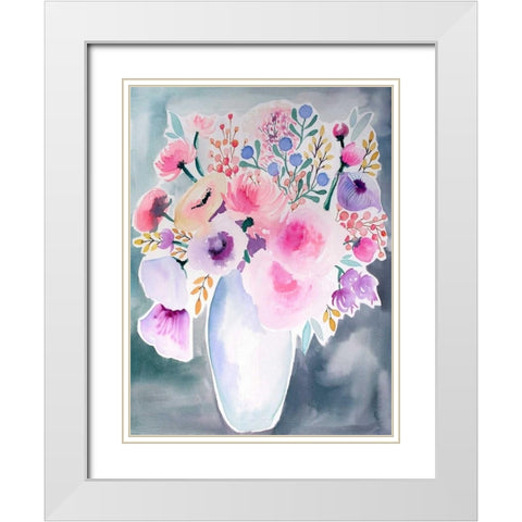 Spring Showers Bouquet White Modern Wood Framed Art Print with Double Matting by Esther Bley Designs