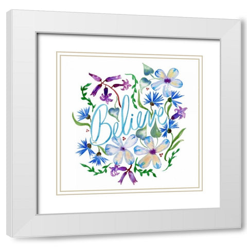 Believe, Enchanted Garden White Modern Wood Framed Art Print with Double Matting by Esther Bley Designs