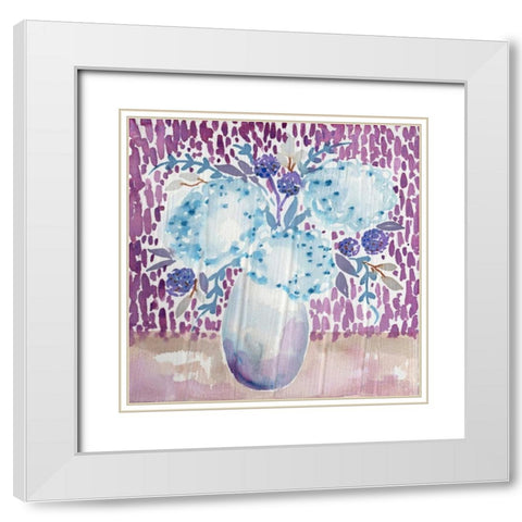 Blue Hydrandea White Modern Wood Framed Art Print with Double Matting by Esther Bley Designs