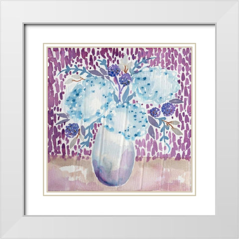 Blue Hydrandea White Modern Wood Framed Art Print with Double Matting by Esther Bley Designs