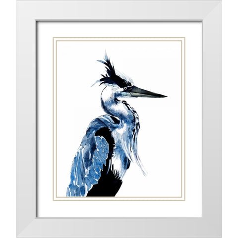 Coastal Blue Heron White Modern Wood Framed Art Print with Double Matting by Smith, Crystal