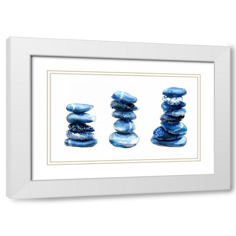 Sea Blue Stones White Modern Wood Framed Art Print with Double Matting by Smith, Crystal