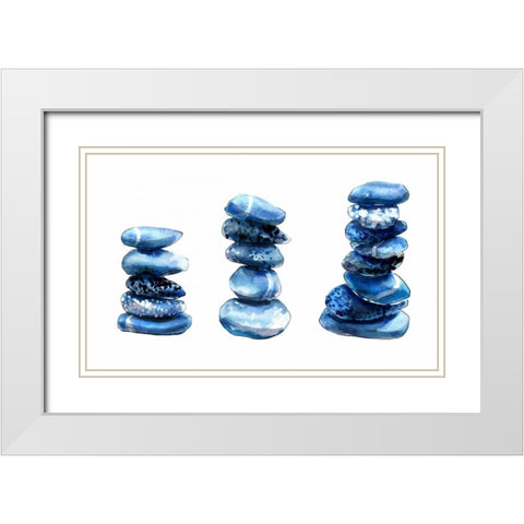 Sea Blue Stones White Modern Wood Framed Art Print with Double Matting by Smith, Crystal