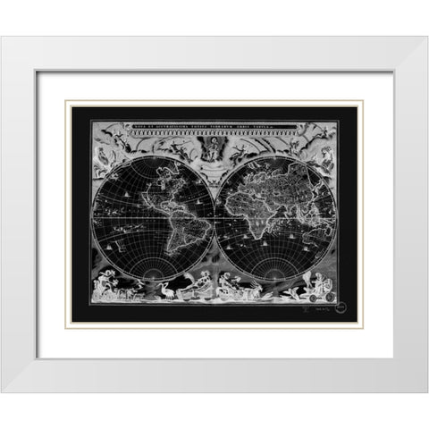 Antique World Map White Modern Wood Framed Art Print with Double Matting by Adam Shaw Cartography