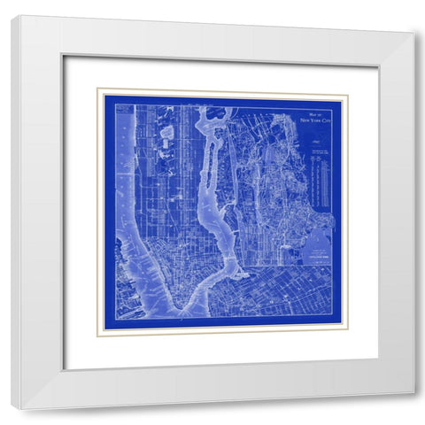 NYC Blueprint White Modern Wood Framed Art Print with Double Matting by Adam Shaw Cartography