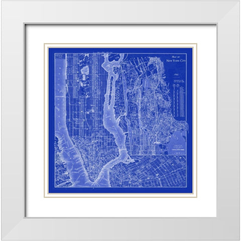 NYC Blueprint White Modern Wood Framed Art Print with Double Matting by Adam Shaw Cartography