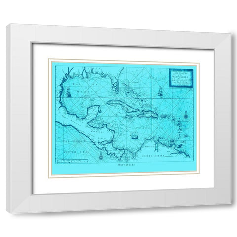 Blue West Indies White Modern Wood Framed Art Print with Double Matting by Adam Shaw Cartography