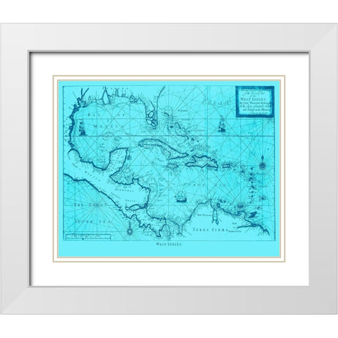 Blue West Indies White Modern Wood Framed Art Print with Double Matting by Adam Shaw Cartography