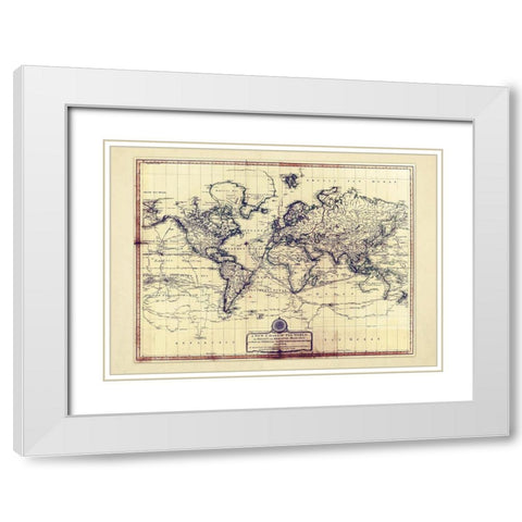 New Chart OF The World White Modern Wood Framed Art Print with Double Matting by Adam Shaw Cartography