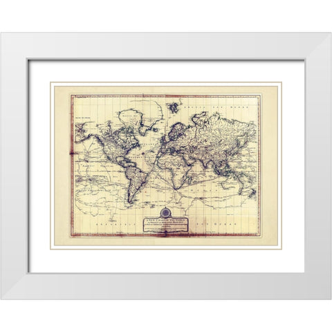 New Chart OF The World White Modern Wood Framed Art Print with Double Matting by Adam Shaw Cartography