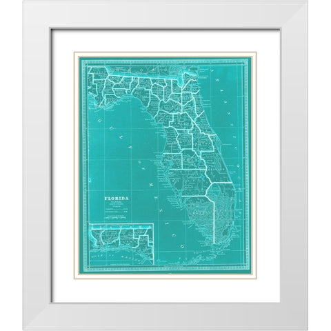 State of Florida Map White Modern Wood Framed Art Print with Double Matting by Adam Shaw Cartography