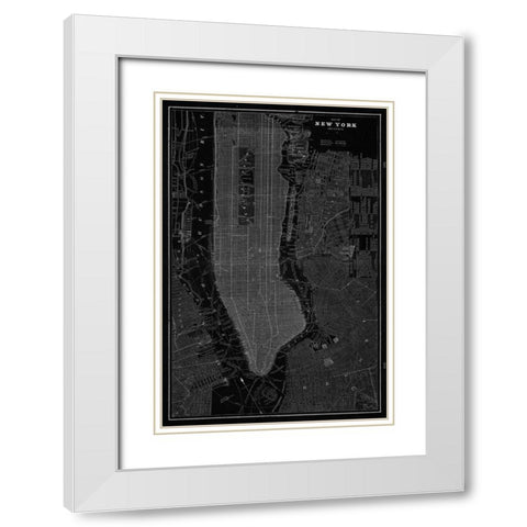 New York Map White Modern Wood Framed Art Print with Double Matting by Z Studio