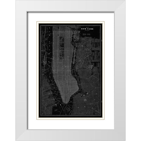 New York Map White Modern Wood Framed Art Print with Double Matting by Z Studio