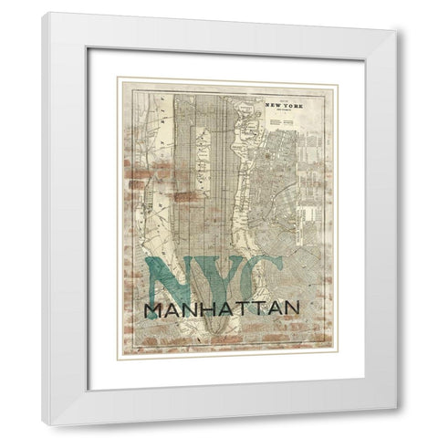 Reclaimed NYC Map White Modern Wood Framed Art Print with Double Matting by Z Studio