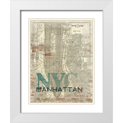 Reclaimed NYC Map White Modern Wood Framed Art Print with Double Matting by Z Studio
