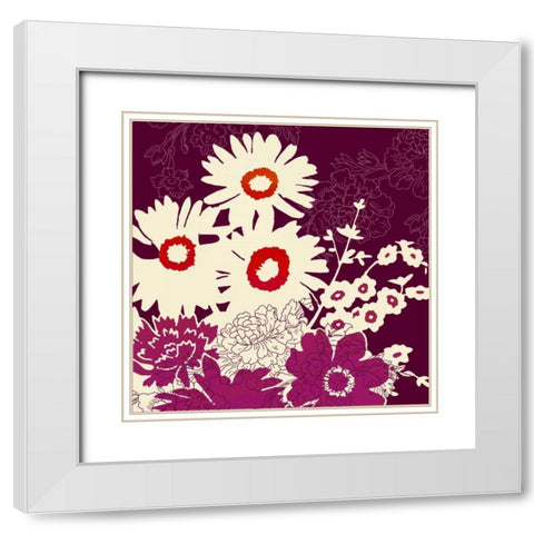 Silhouetted Florals Purple White Modern Wood Framed Art Print with Double Matting by Z Studio