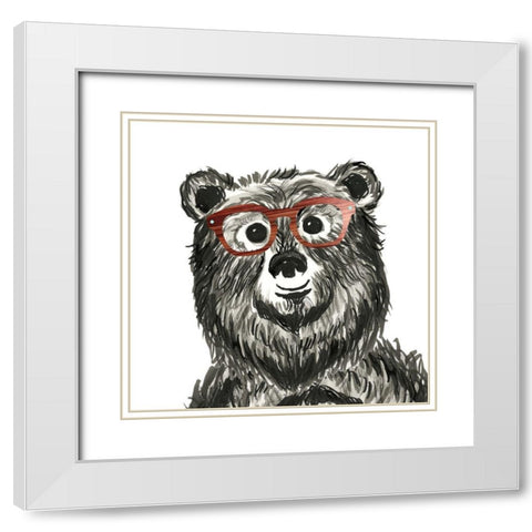 Bookish Bear White Modern Wood Framed Art Print with Double Matting by Dos Santos, Bella