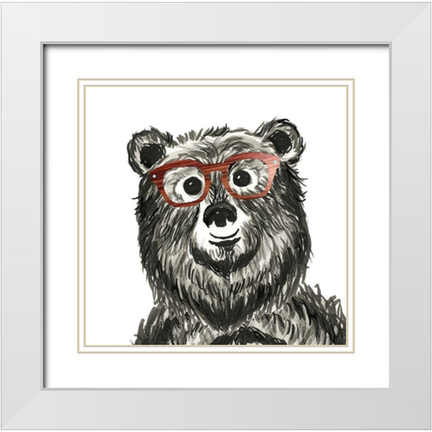 Bookish Bear White Modern Wood Framed Art Print with Double Matting by Dos Santos, Bella