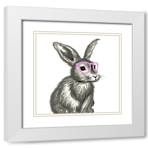 Funny Bunny White Modern Wood Framed Art Print with Double Matting by Dos Santos, Bella