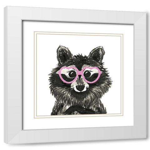 Ravishing Raccoon White Modern Wood Framed Art Print with Double Matting by Dos Santos, Bella