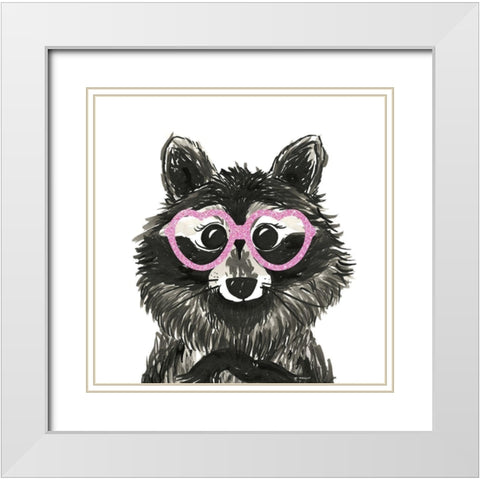 Ravishing Raccoon White Modern Wood Framed Art Print with Double Matting by Dos Santos, Bella