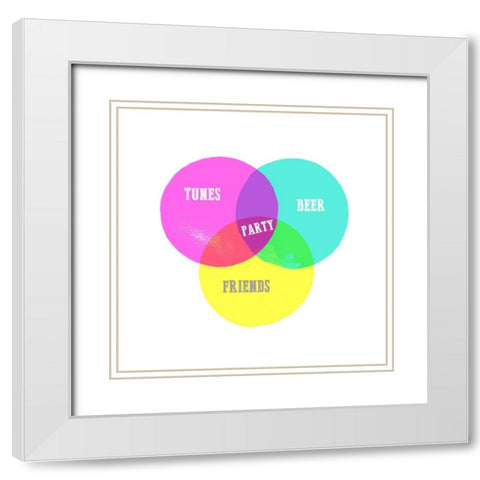 Venn Party Diagram White Modern Wood Framed Art Print with Double Matting by Dos Santos, Bella