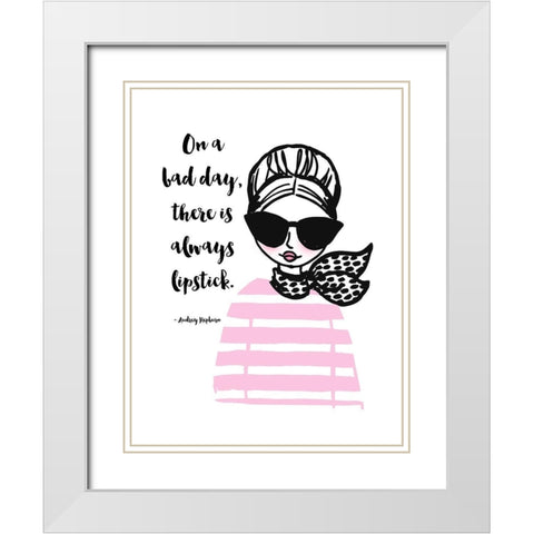 Theres Always Lipstick White Modern Wood Framed Art Print with Double Matting by Dos Santos, Bella