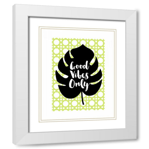 Good Vibes Only Green White Modern Wood Framed Art Print with Double Matting by Dos Santos, Bella