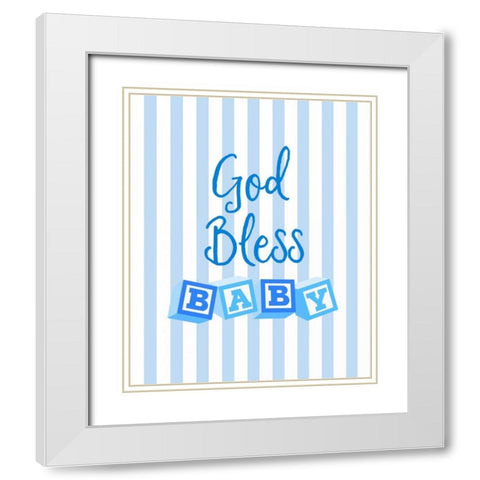 God Bless Baby Blue White Modern Wood Framed Art Print with Double Matting by Dos Santos, Bella