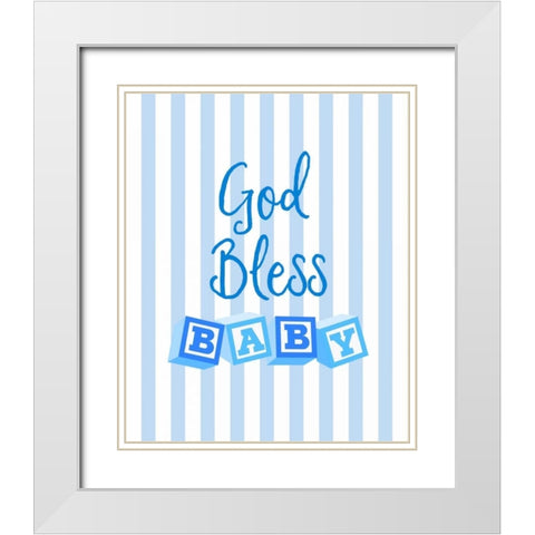 God Bless Baby Blue White Modern Wood Framed Art Print with Double Matting by Dos Santos, Bella