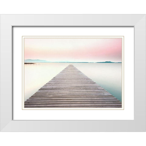 Dream On The Pier White Modern Wood Framed Art Print with Double Matting by Dos Santos, Bella