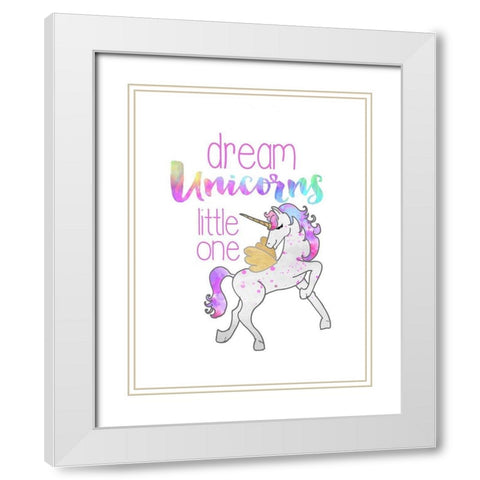 Dream Unicorns White Modern Wood Framed Art Print with Double Matting by Dos Santos, Bella