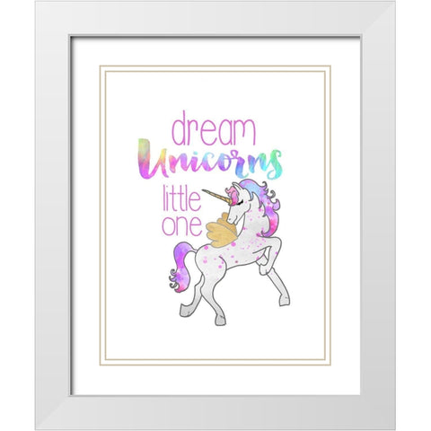 Dream Unicorns White Modern Wood Framed Art Print with Double Matting by Dos Santos, Bella