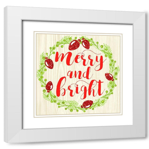 Merry And Bright White Modern Wood Framed Art Print with Double Matting by Dos Santos, Bella