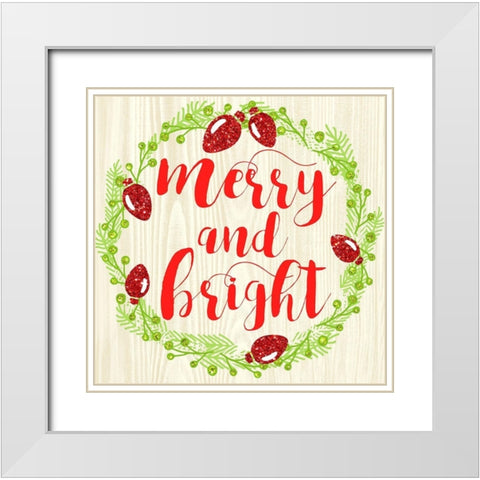 Merry And Bright White Modern Wood Framed Art Print with Double Matting by Dos Santos, Bella