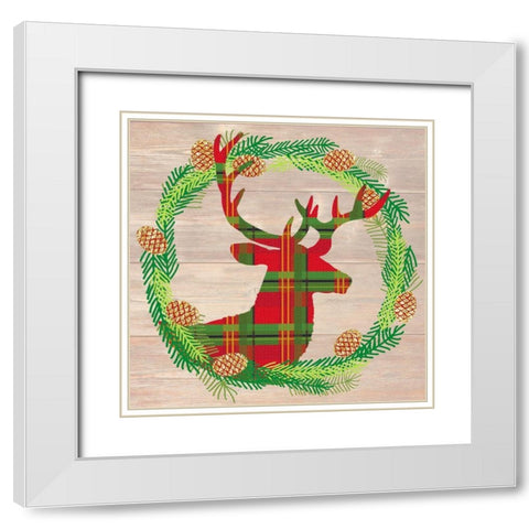 Plaid Stag White Modern Wood Framed Art Print with Double Matting by Dos Santos, Bella