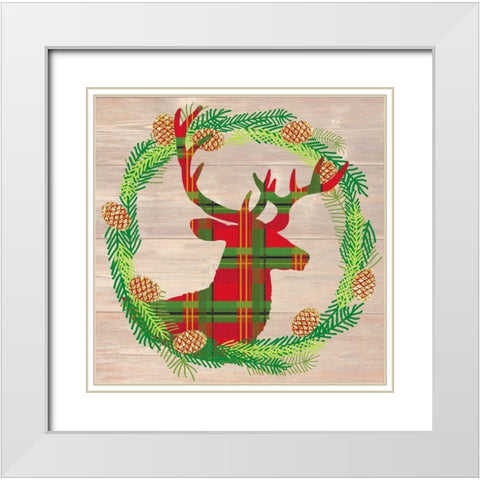 Plaid Stag White Modern Wood Framed Art Print with Double Matting by Dos Santos, Bella