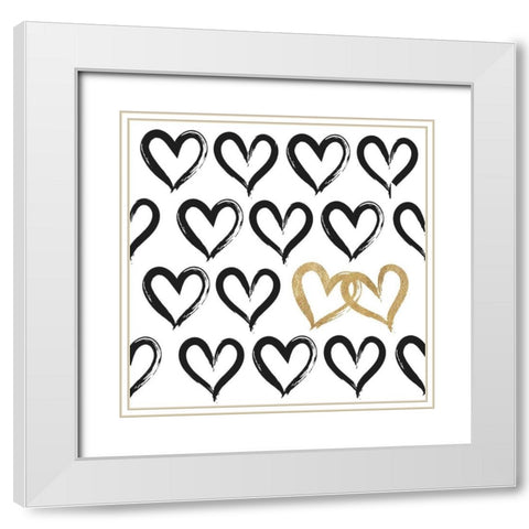 Two Hearts White Modern Wood Framed Art Print with Double Matting by Dos Santos, Bella