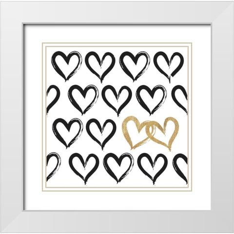 Two Hearts White Modern Wood Framed Art Print with Double Matting by Dos Santos, Bella