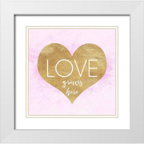 Love Grows Here White Modern Wood Framed Art Print with Double Matting by Dos Santos, Bella