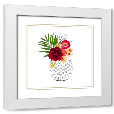 Floral Pineapple White Modern Wood Framed Art Print with Double Matting by Dos Santos, Bella