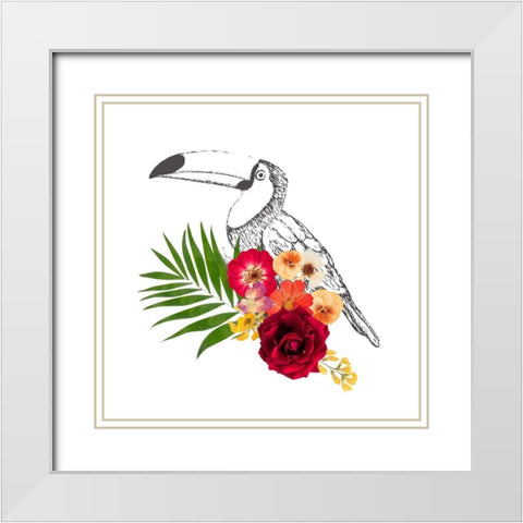 Floral Toucan White Modern Wood Framed Art Print with Double Matting by Dos Santos, Bella