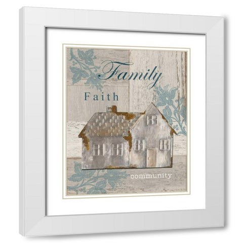 Family - Faith - Community White Modern Wood Framed Art Print with Double Matting by Appleman, Sam