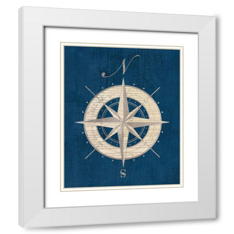 Compass Rose Coastal Blue White Modern Wood Framed Art Print with Double Matting by Appleman, Sam