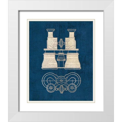 Antique Binoculars Coastal Blue White Modern Wood Framed Art Print with Double Matting by Appleman, Sam