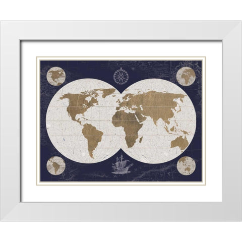 Explorers Map - Blue White Modern Wood Framed Art Print with Double Matting by Appleman, Sam